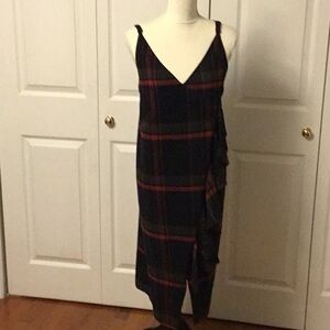 Plaid dress with side ruffle